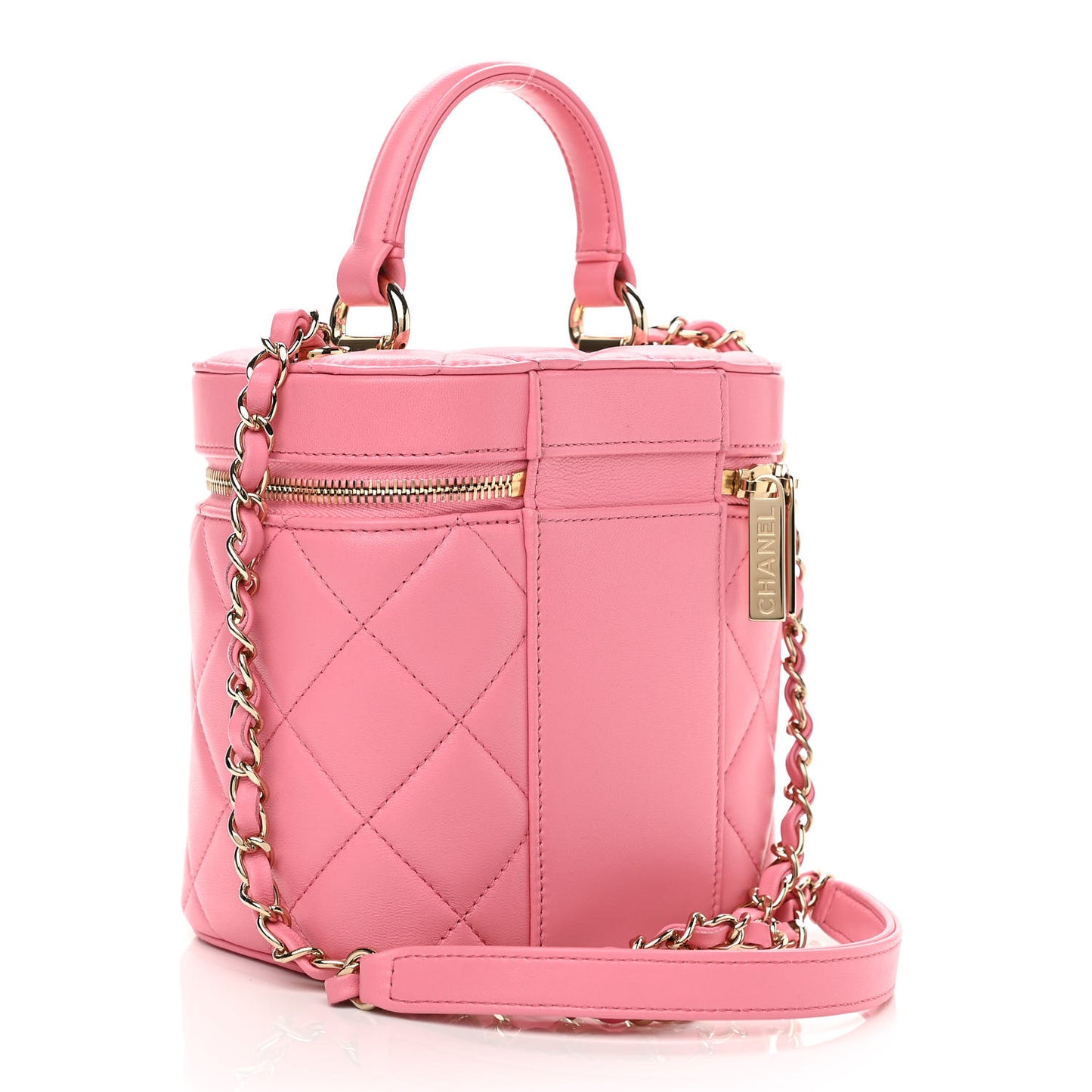 Lambskin Quilted Trendy Vanity Case Pink