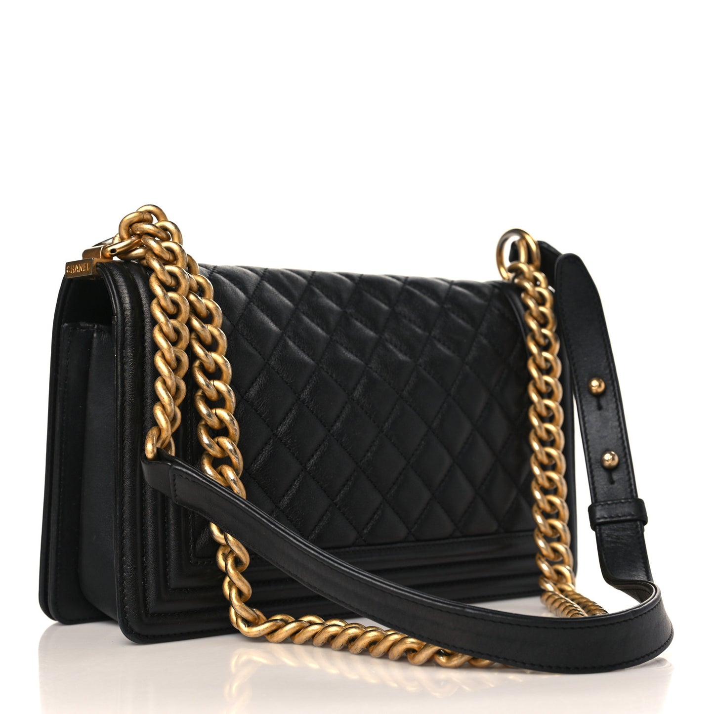 Lambskin Quilted Medium Boy Flap Black