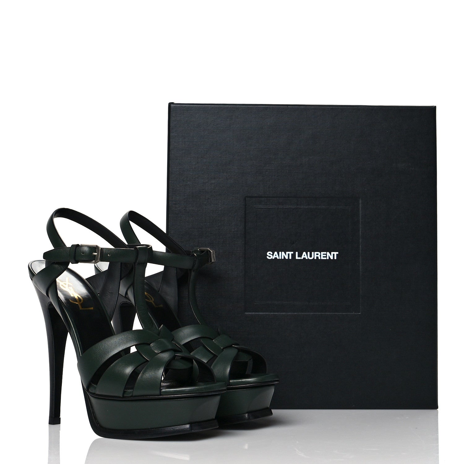 Saint Laurent Calfskin Tribute 105 Platform Sandals 36.5 New Vert Fonce 9 of 9