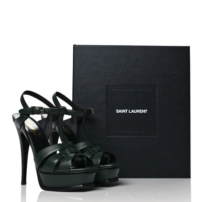 Saint Laurent Calfskin Tribute 105 Platform Sandals 36.5 New Vert Fonce 9 of 9