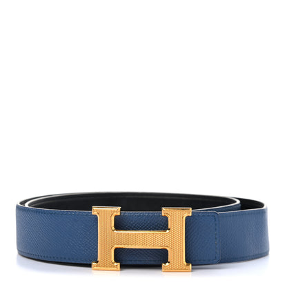 Hermes Epsom Swift 32mm Guilloche H Belt 85 Bleu Brighton Black 1 of 6