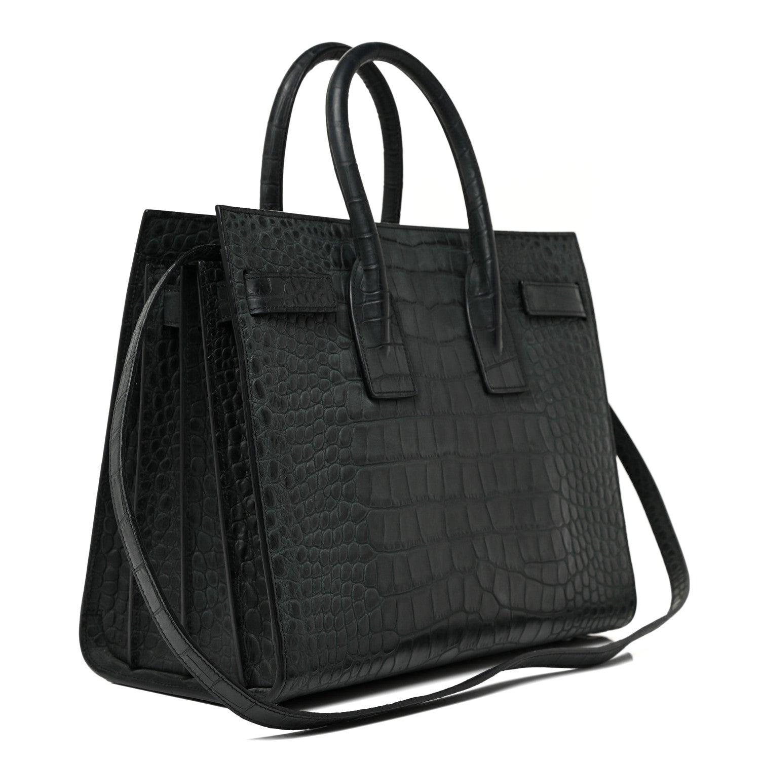 Saint Laurent Calfskin Crocodile Embossed Small Sac De Jour Dusty Black 3 of 18