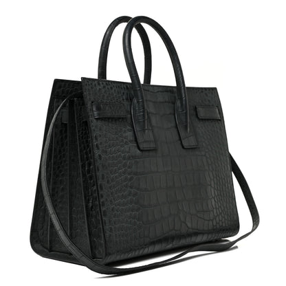 Saint Laurent Calfskin Crocodile Embossed Small Sac De Jour Dusty Black 3 of 18