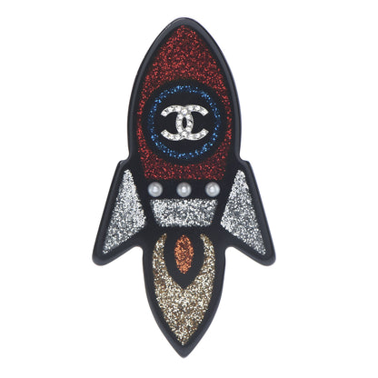 Chanel Glittered Resin Strass Rocket Brooch Silver Blue Pink 1 of 5