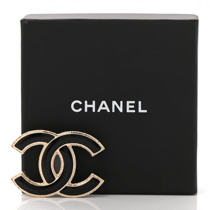 Chanel Metal Enamel CC Brooch Black Light Gold 5 of 5