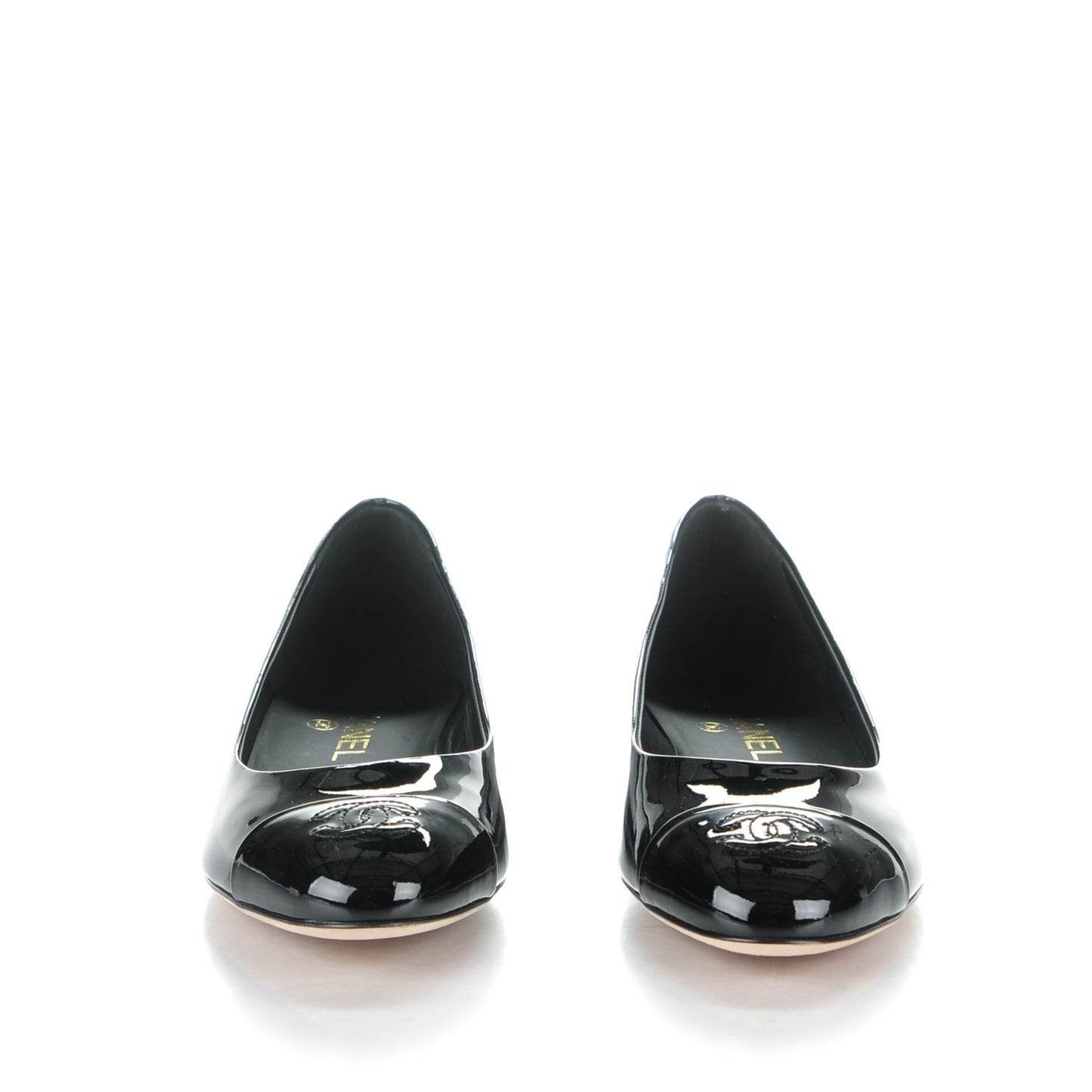 Patent Calfskin CC Cap Toe Flats 38 Black