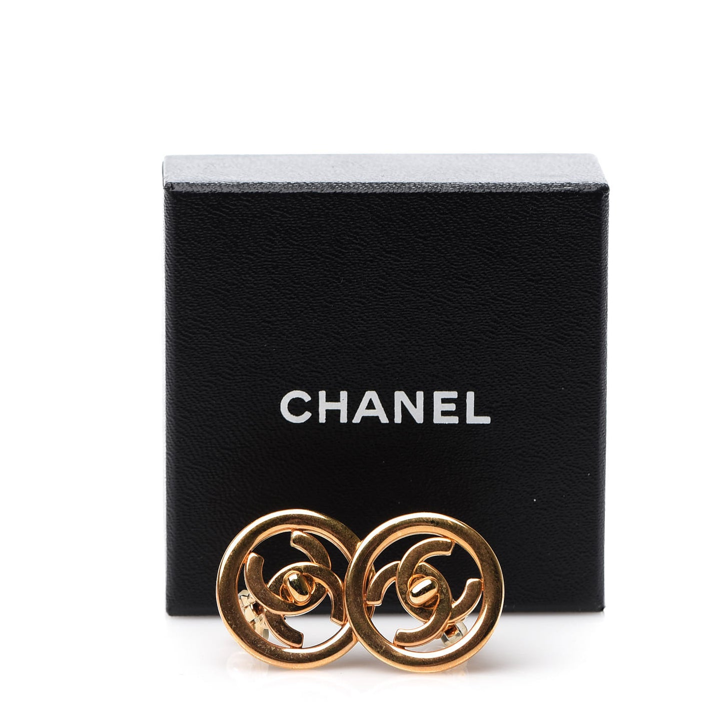 CC Turn Lock Large Clip On Earrings Gold