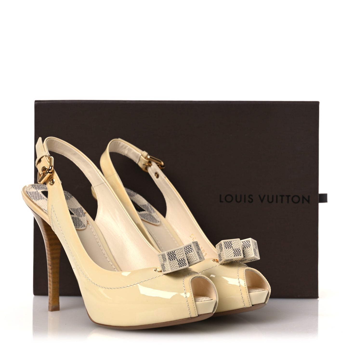 Patent Damier Azur Saint Honore Slingback Heels 37.5 Ivory