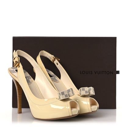 Louis Vuitton Patent Damier Azur Saint Honore Slingback Heels 37.5 Ivory 13 of 13