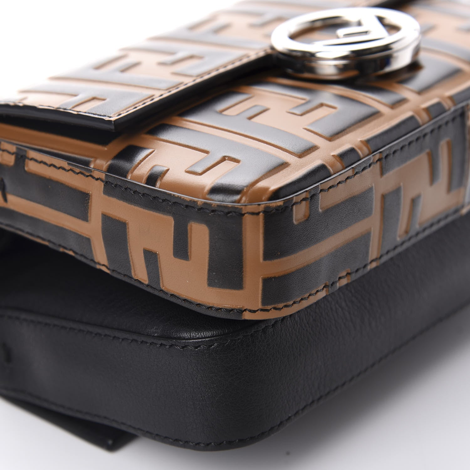Fendi Vitello Dolce F is Fendi FF Embossed Micro Double Baguette Tobacco Black 7 of 11