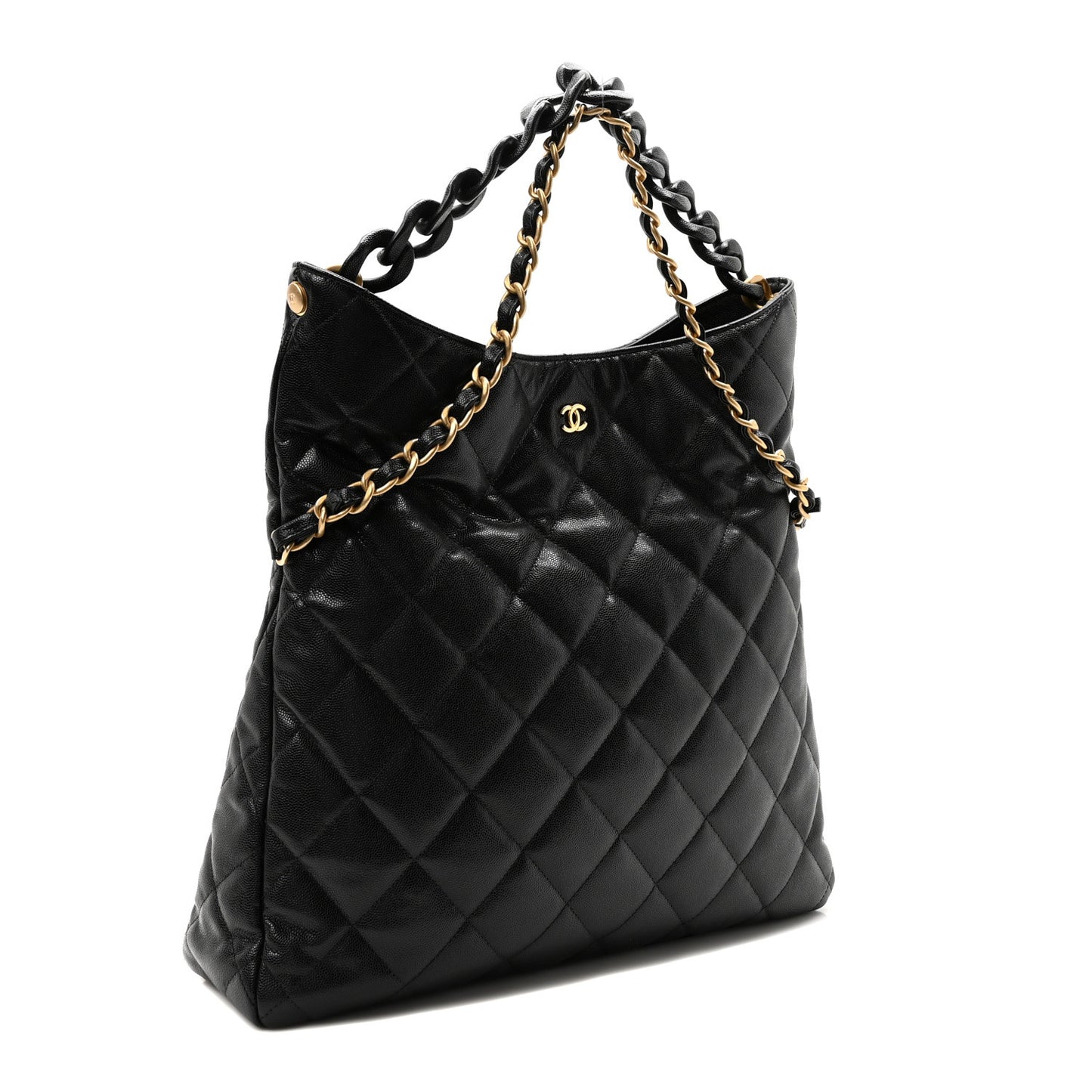 Caviar Quilted Fold Over Hobo Black