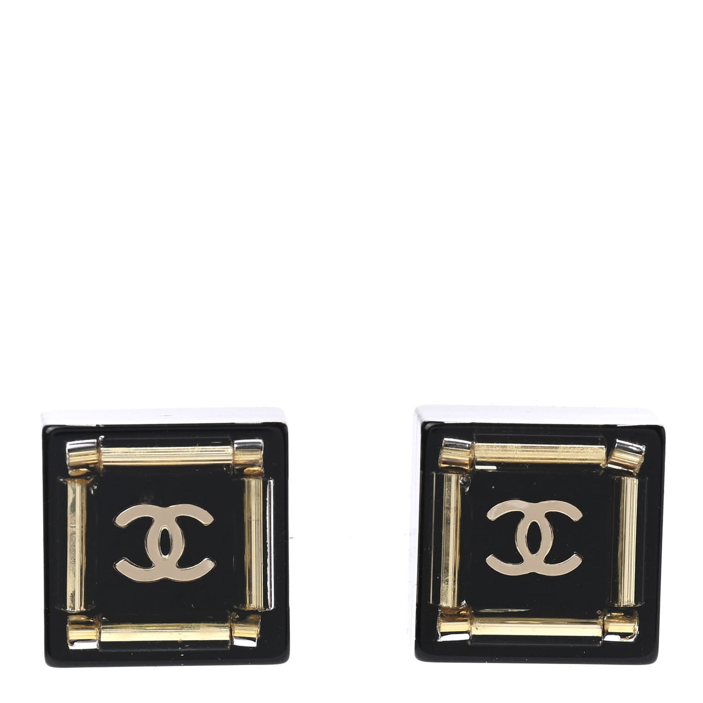 Resin Square CC Earrings Black Gold