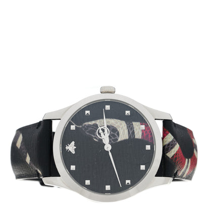 Gucci Stainless Steel Calfskin 38mm Le Marche Des Merveilles Snake Quartz Watch Black 2 of 5