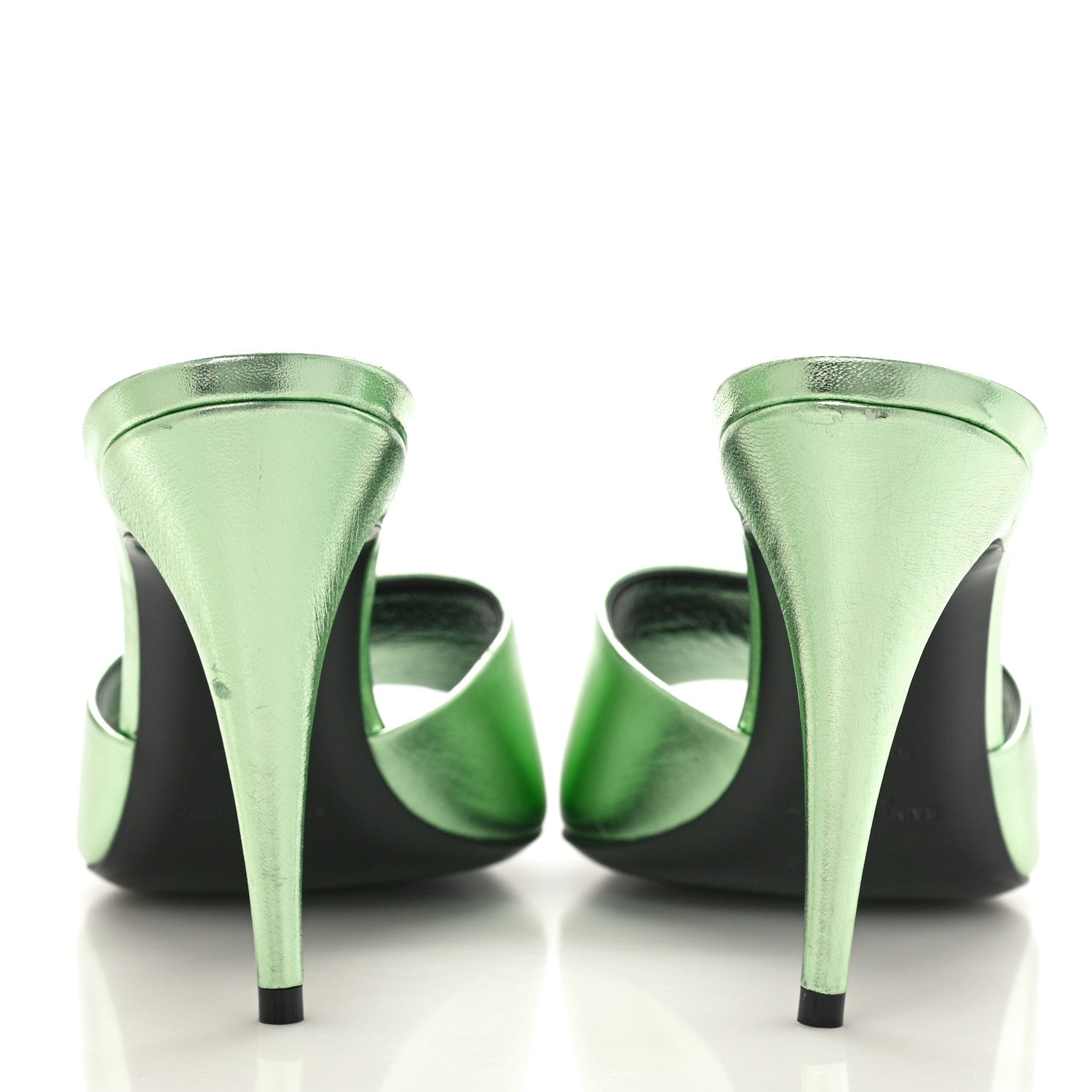 Saint Laurent Metallic Nappa La 16 Mule Sandals 38.5 Green 3 of 9