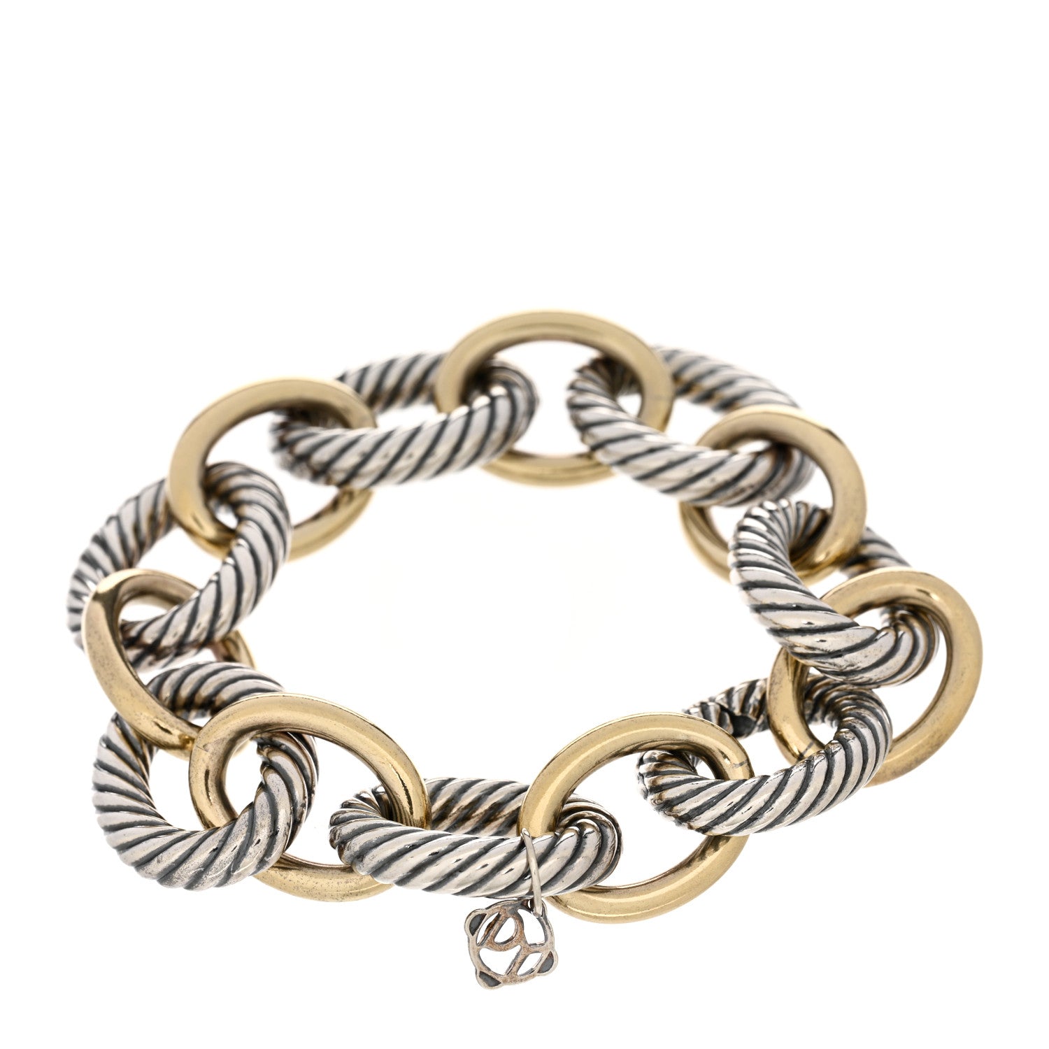 David Yurman Sterling Silver 18K Yellow Gold 18mm Extra Large Oval Link Bracelet 2 of 3