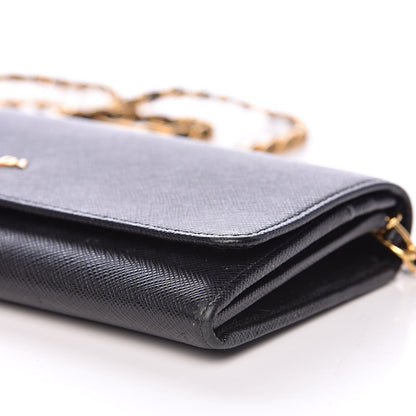Prada Saffiano Metal Oro Chain Wallet Black 8 of 9
