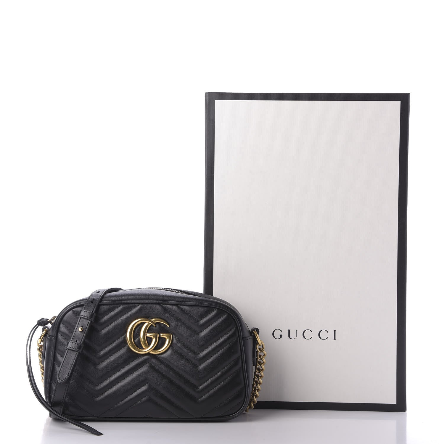 Gucci Calfskin Matelasse Small GG Marmont Chain Shoulder Bag Black 10 of 10
