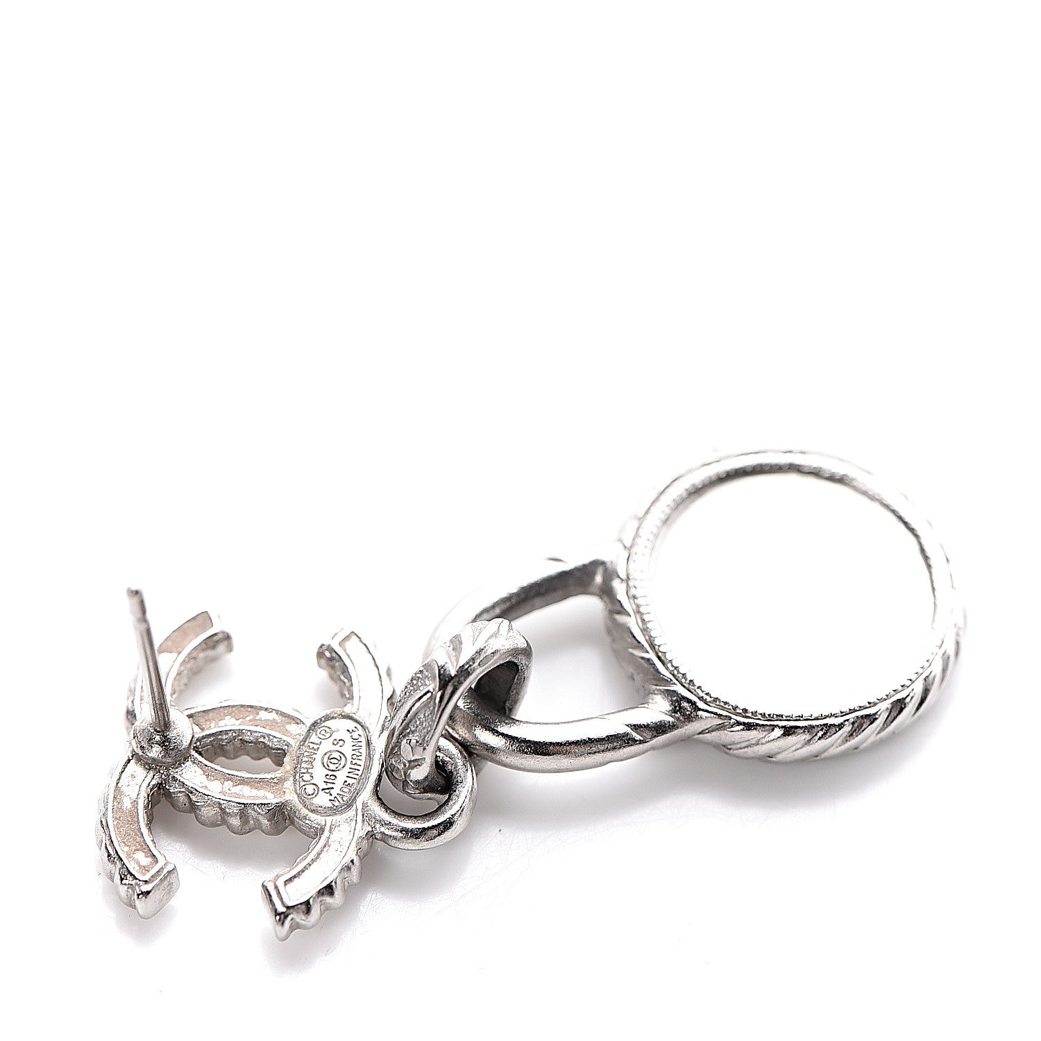 Chanel Ruthenium Crystal CC Drop Earrings Blue Silver 4 of 5