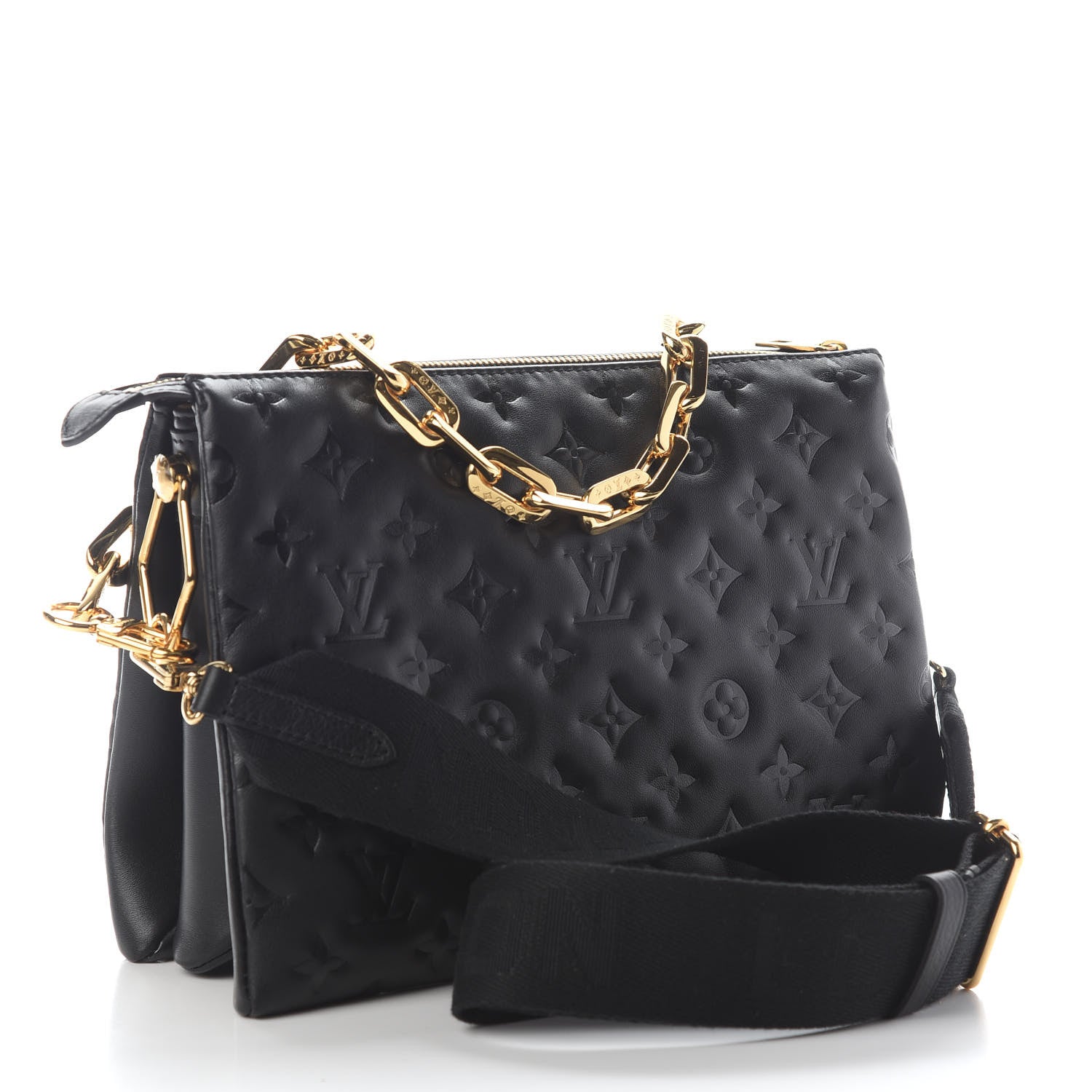 Louis Vuitton Lambskin Embossed Monogram Coussin PM Black 3 of 9