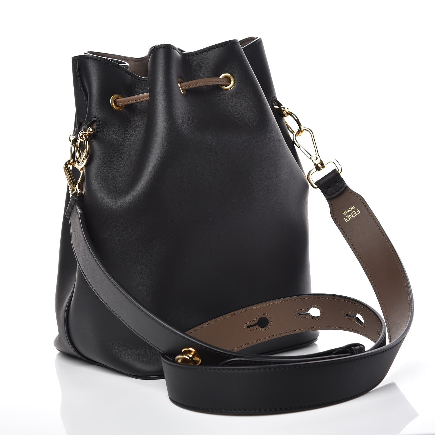 Fendi Vitello Century Matte F is Fendi Stamp Patch Bi-Color Grande Mon Tresor Bucket Bag Black Maya Fragola 3 of 9