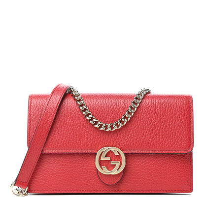Gucci Dollar Calfskin Interlocking G Chain Wallet Red 1 of 10