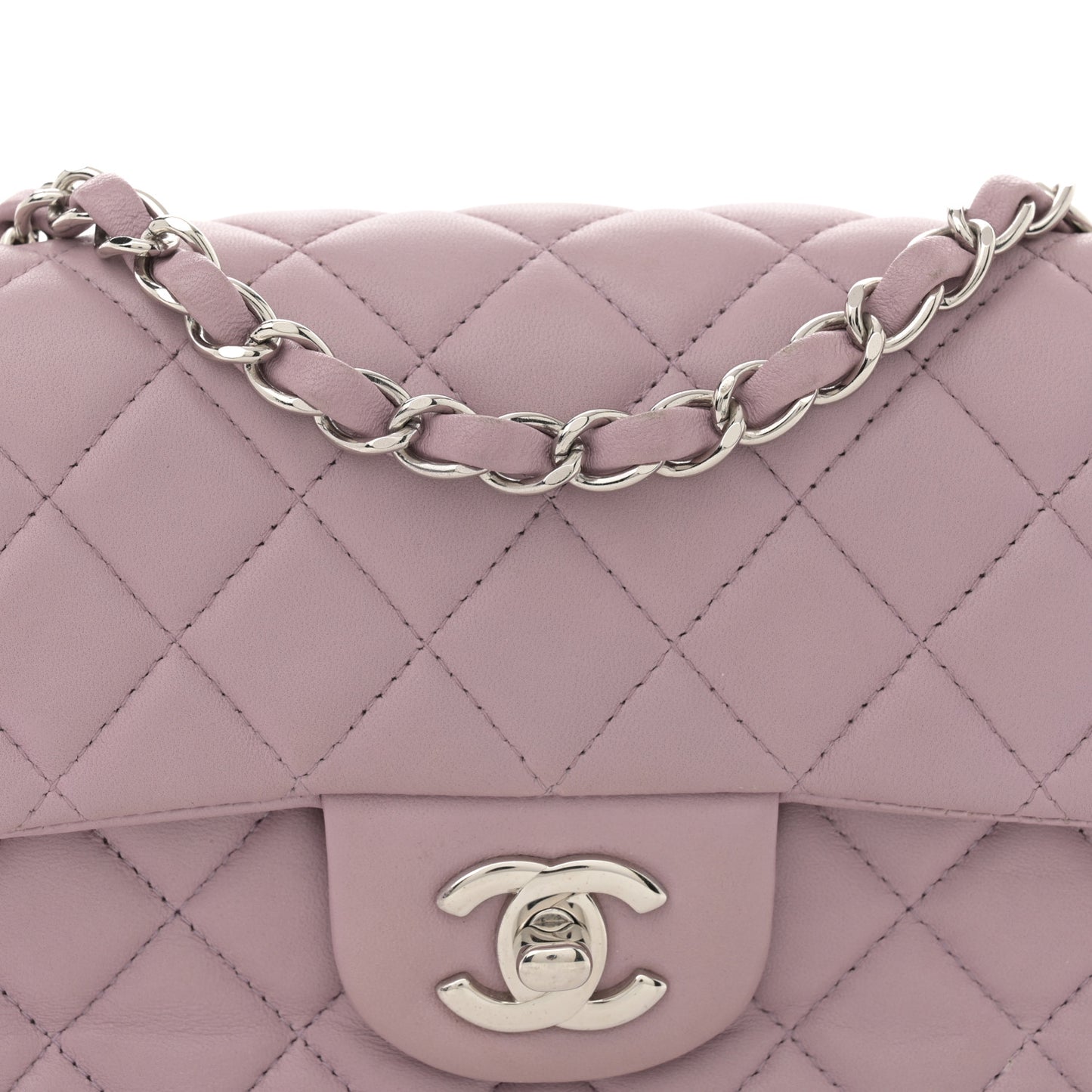 Lambskin Quilted Mini Rectangular Flap Light Purple