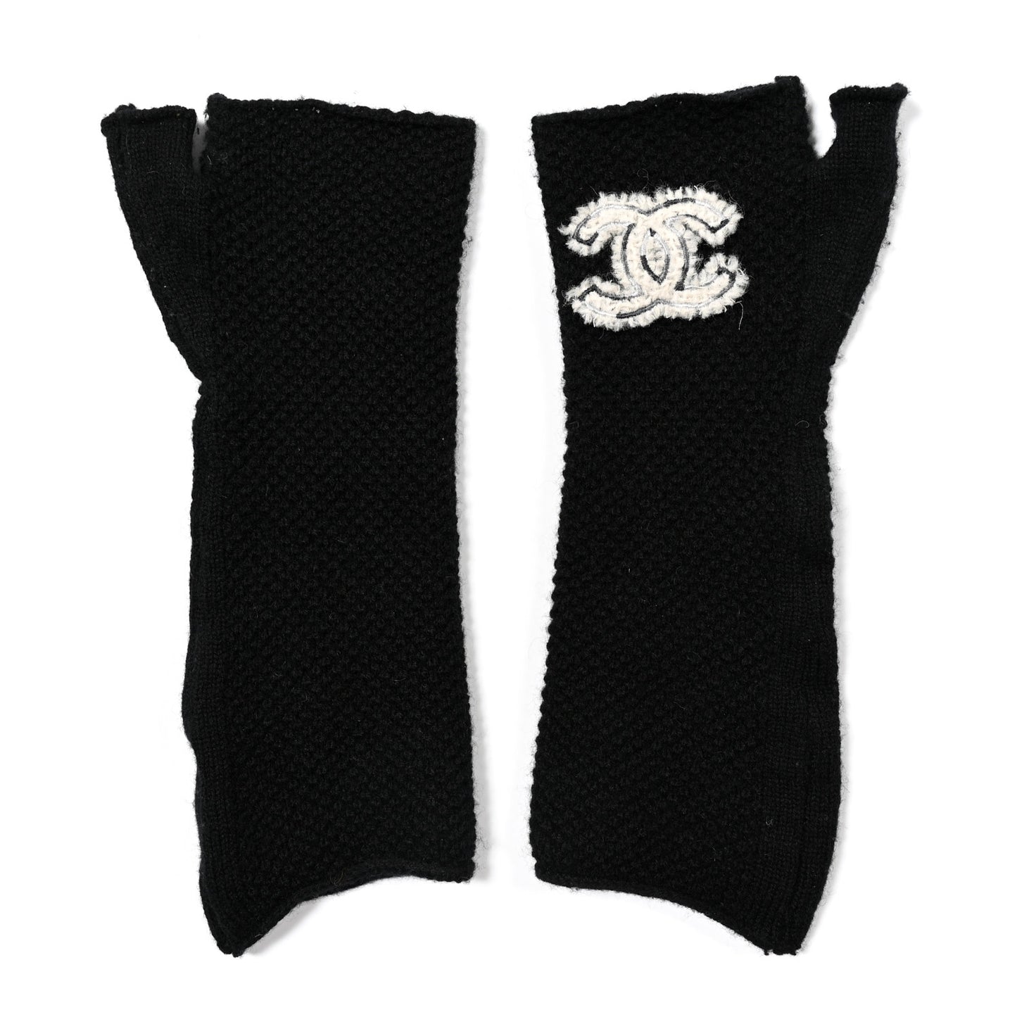 Wool Cashmere Knit Fingerless Gloves Black