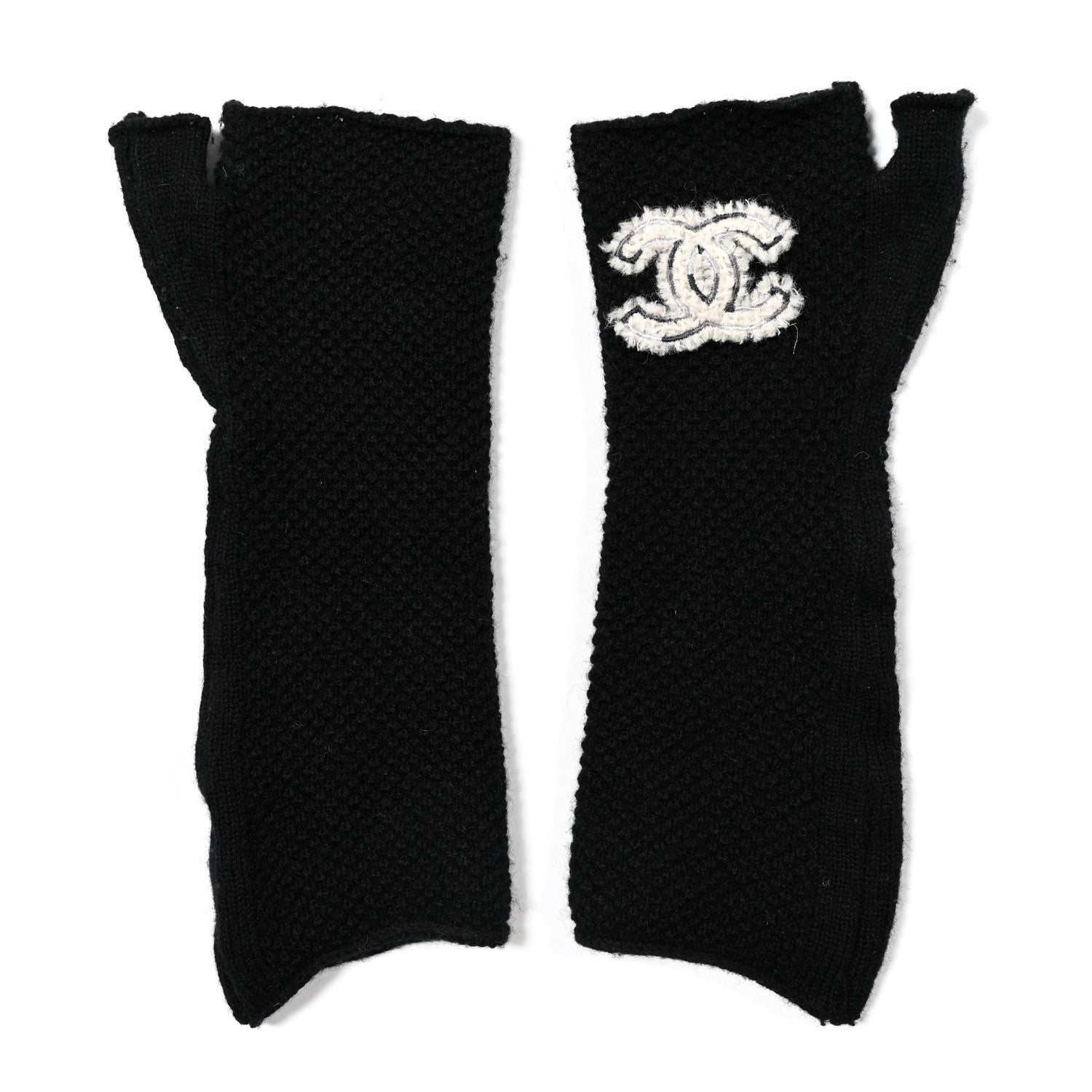 Chanel Wool Cashmere Knit Fingerless Gloves Black 1 of 3