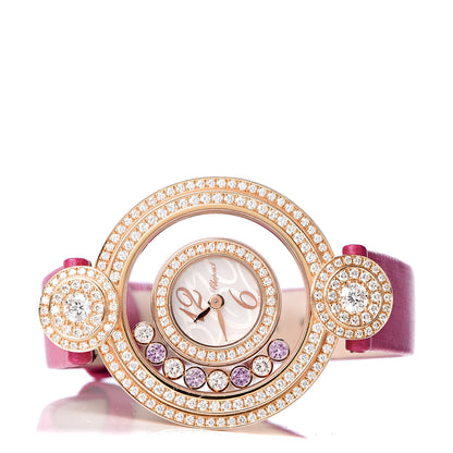 Chopard 18K Rose Gold Satin Diamond Pave Bezel Pink Sapphire Mother of Pearl 30mm Happy Diamonds Icons Quartz Watch 3 of 8