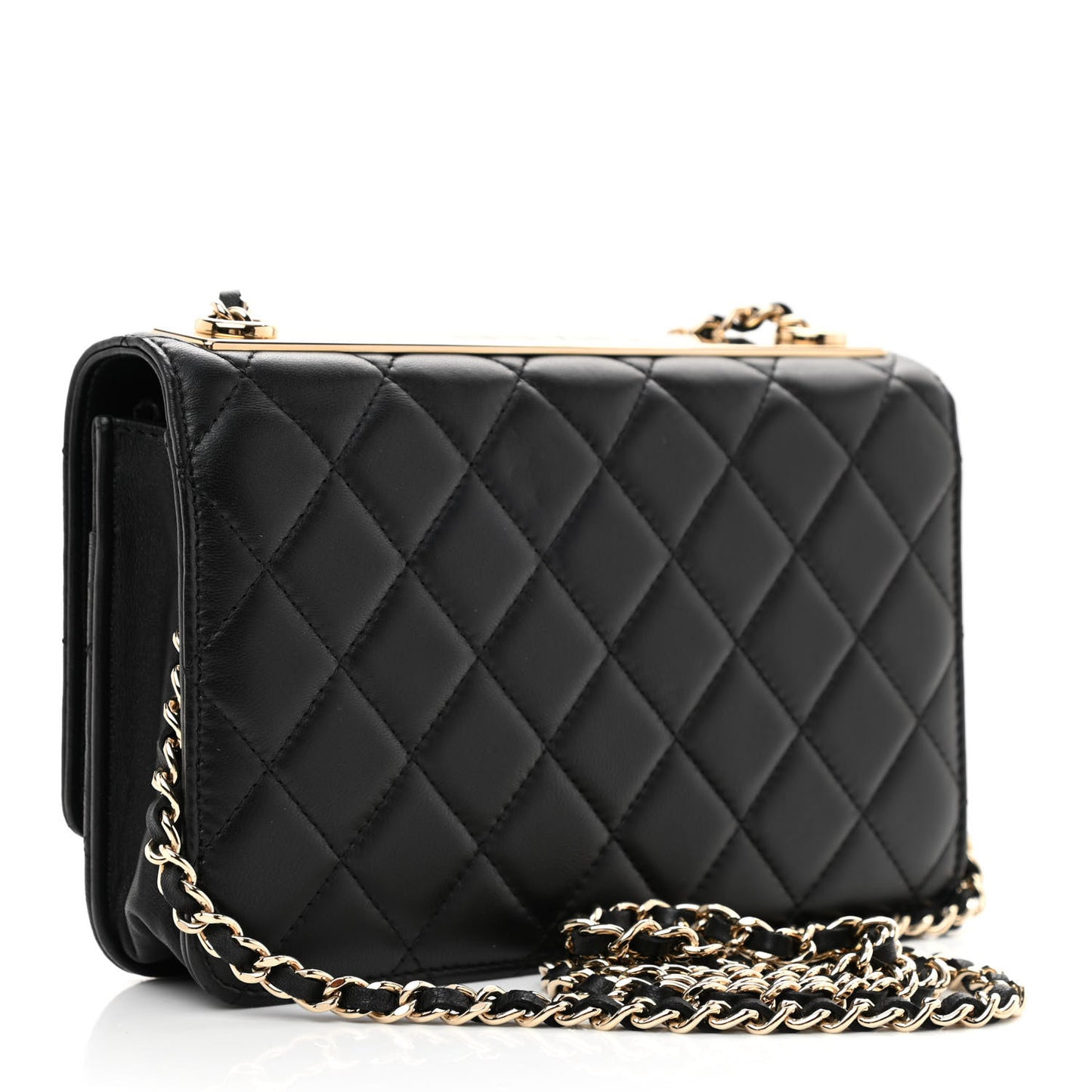 Lambskin Quilted Trendy CC Wallet On Chain WOC Black