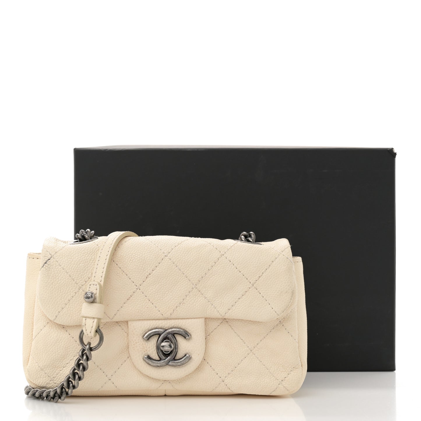 Caviar Quilted Mini Simply CC Flap White