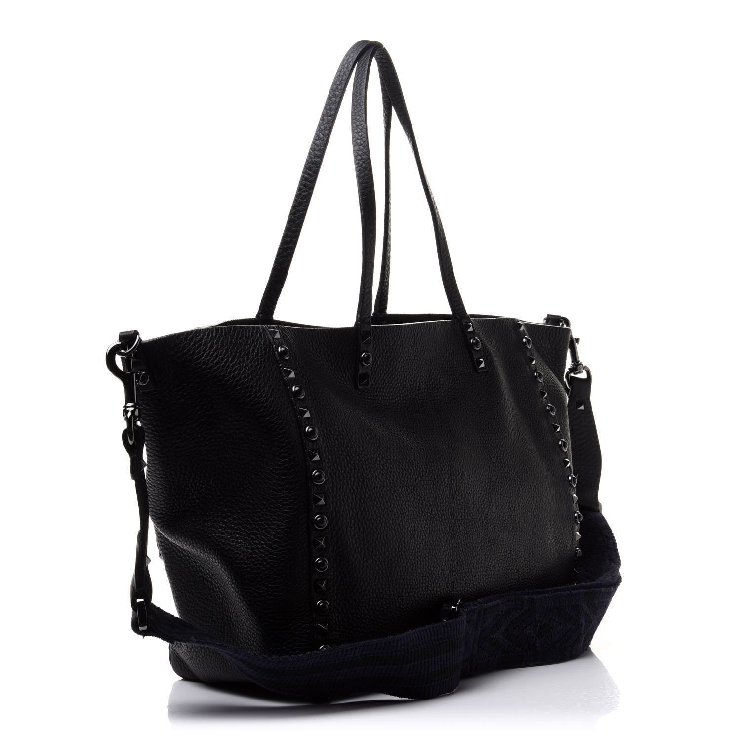 Valentino Garavani Grained Calfskin Medium Rolling Rockstud Reversible Tote Black 2 of 9