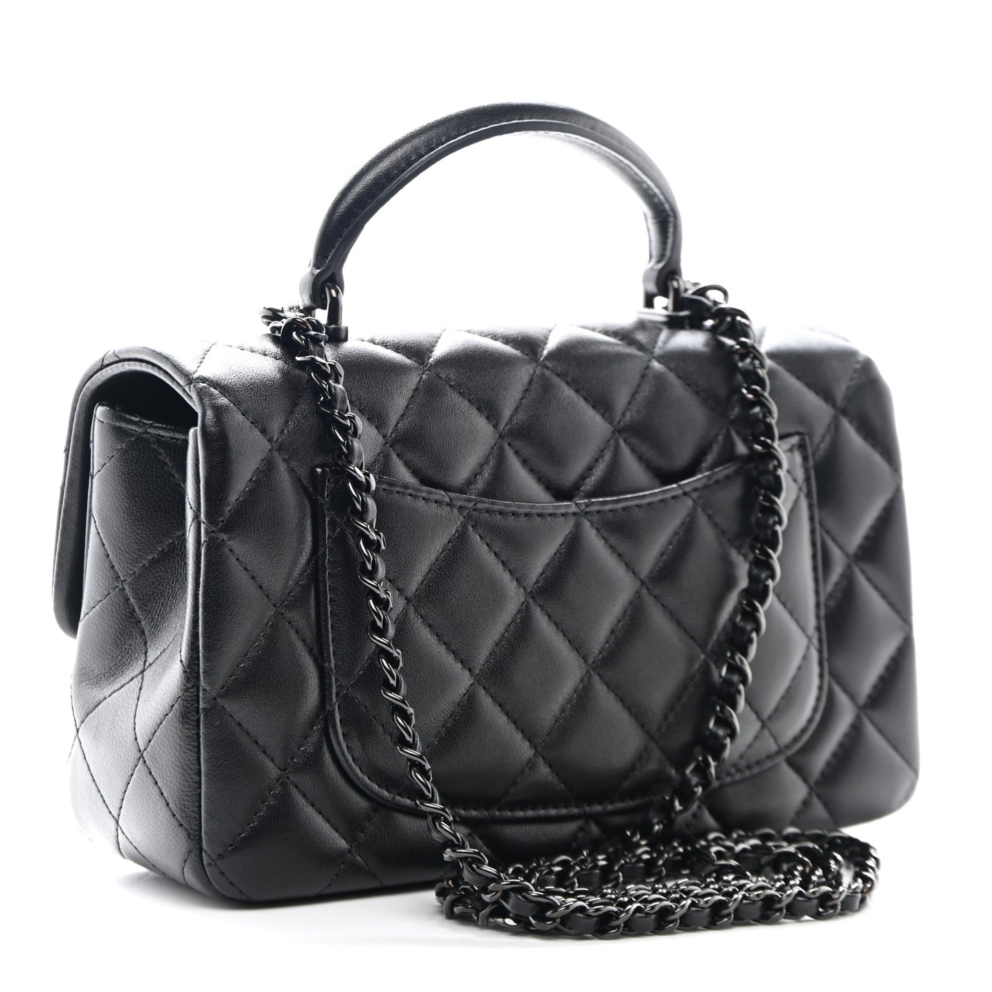 Lambskin Quilted Mini Top Handle Rectangular Flap So Black