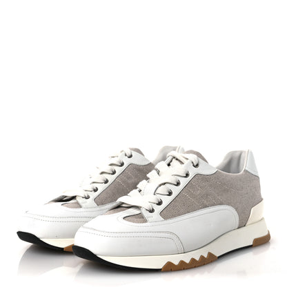 Hermes Canvas Calfskin Mens Trail Sneakers 41.5 Prunoir White 4 of 12