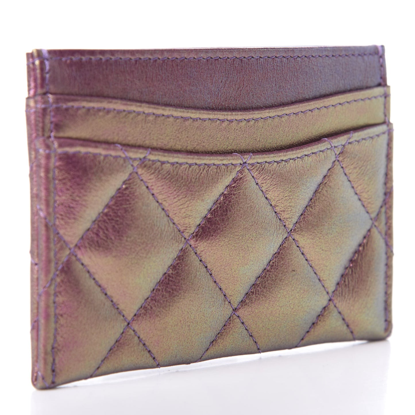 Iridescent Lambskin Quilted Card Holder Purple