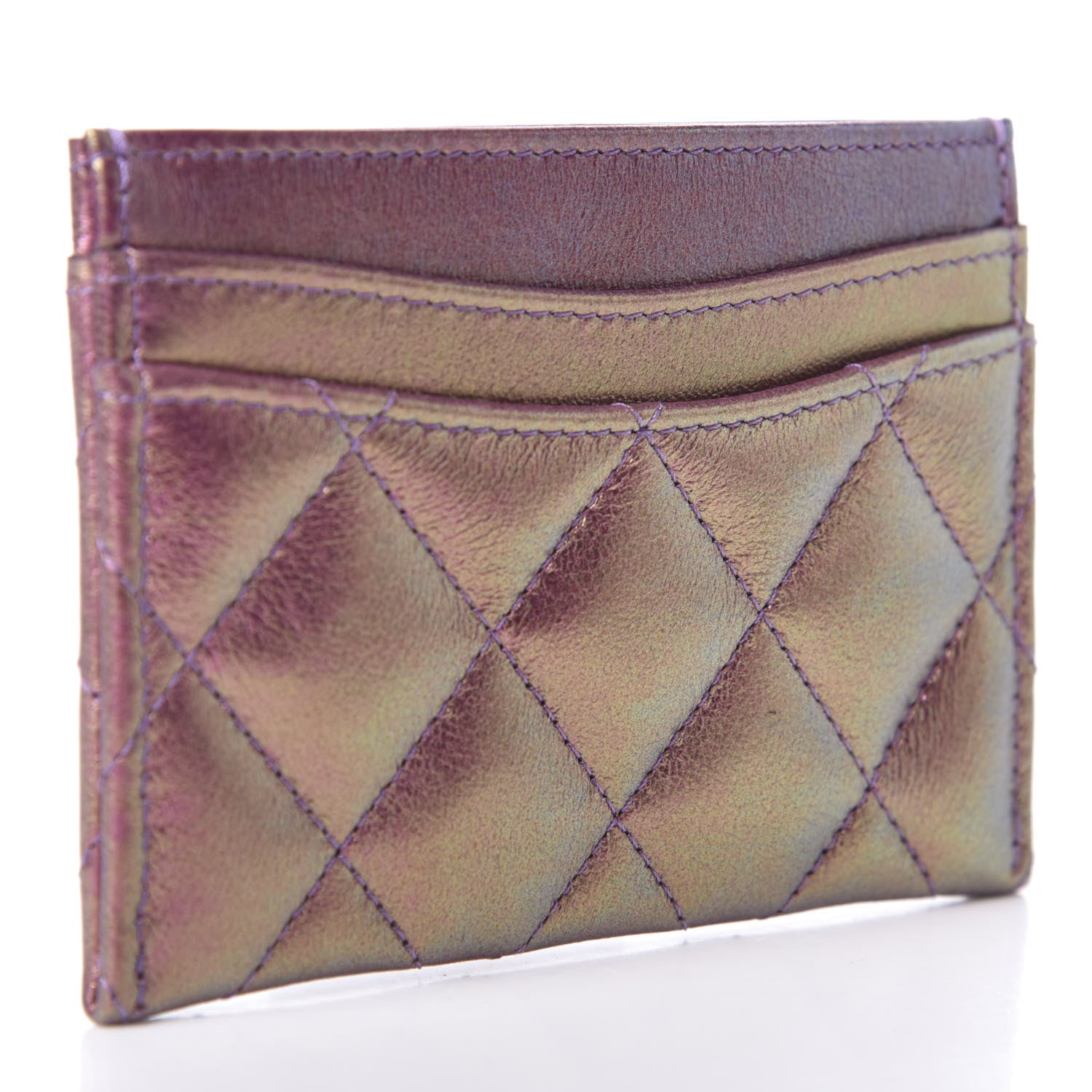 Chanel Iridescent Lambskin Quilted Card Holder Purple 3 of 8