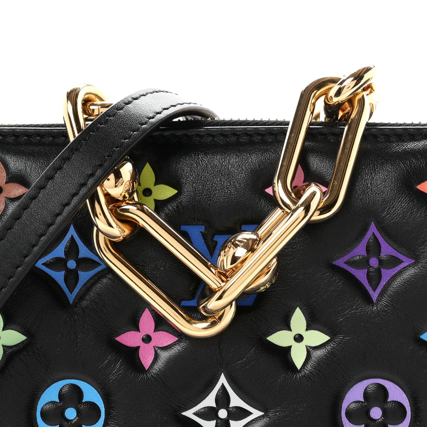LV X TM Lambskin Embossed Monogram Coussin BB Black Multicolor