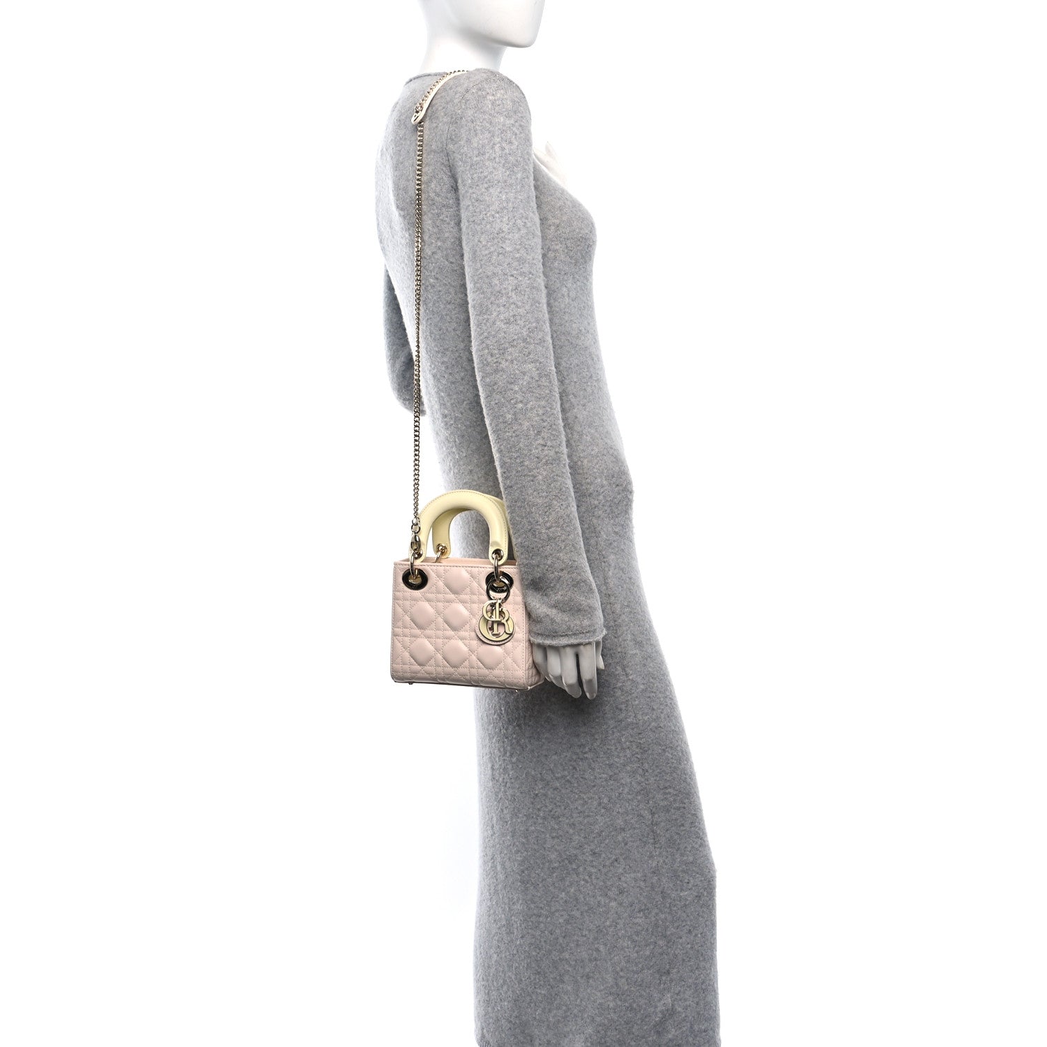 Christian Dior Lambskin Cannage Mini Bi-Color Lady Dior Rose Quartz Pastel Yellow 2 of 11