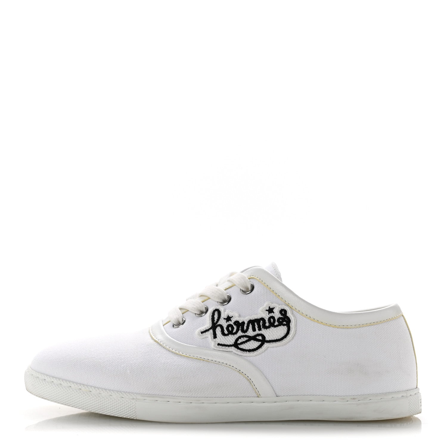 Hermes Canvas Embroidered Innocent Sneakers 37.5 White 1 of 9