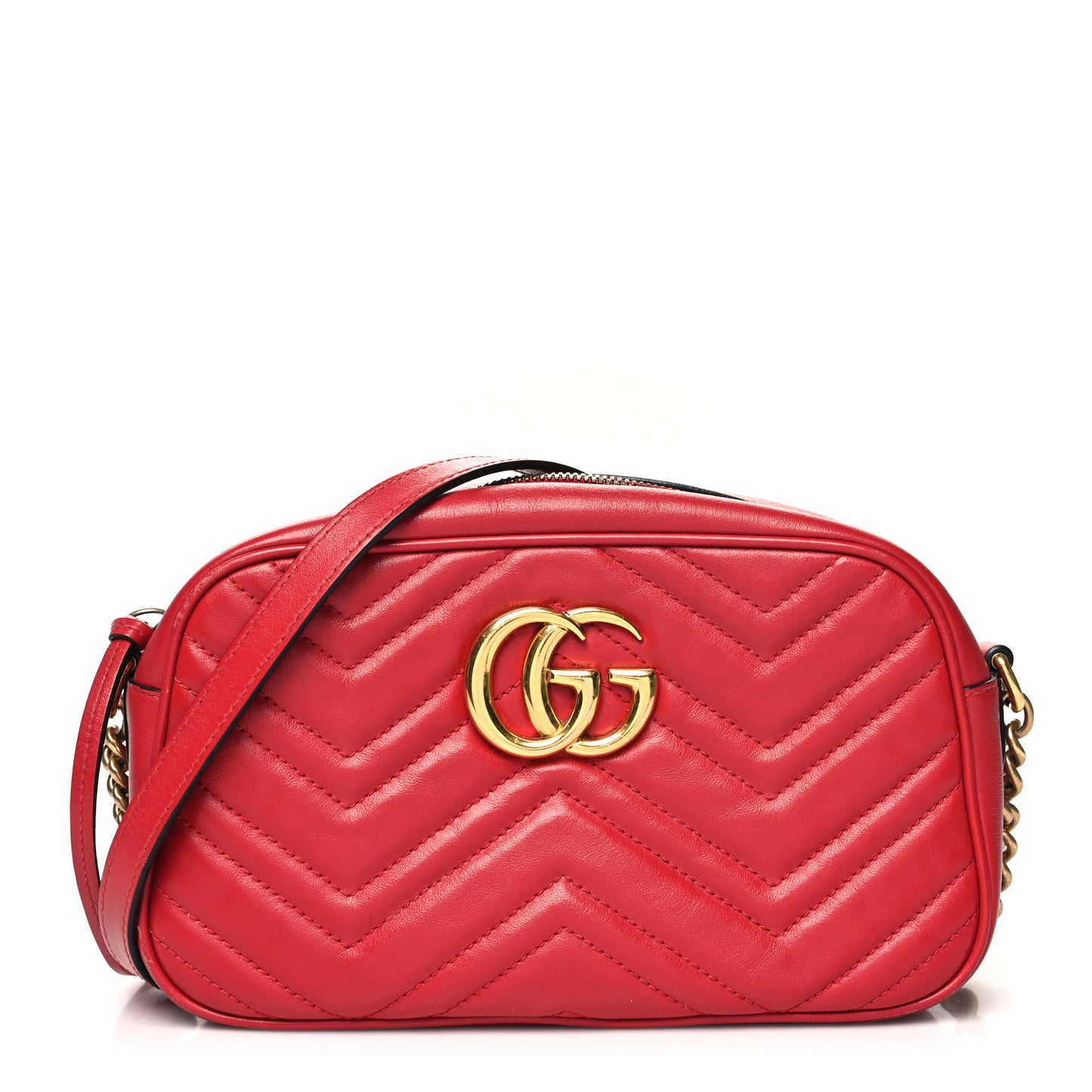 Calfskin Matelasse Small GG Marmont Chain Shoulder Bag Hibiscus Red