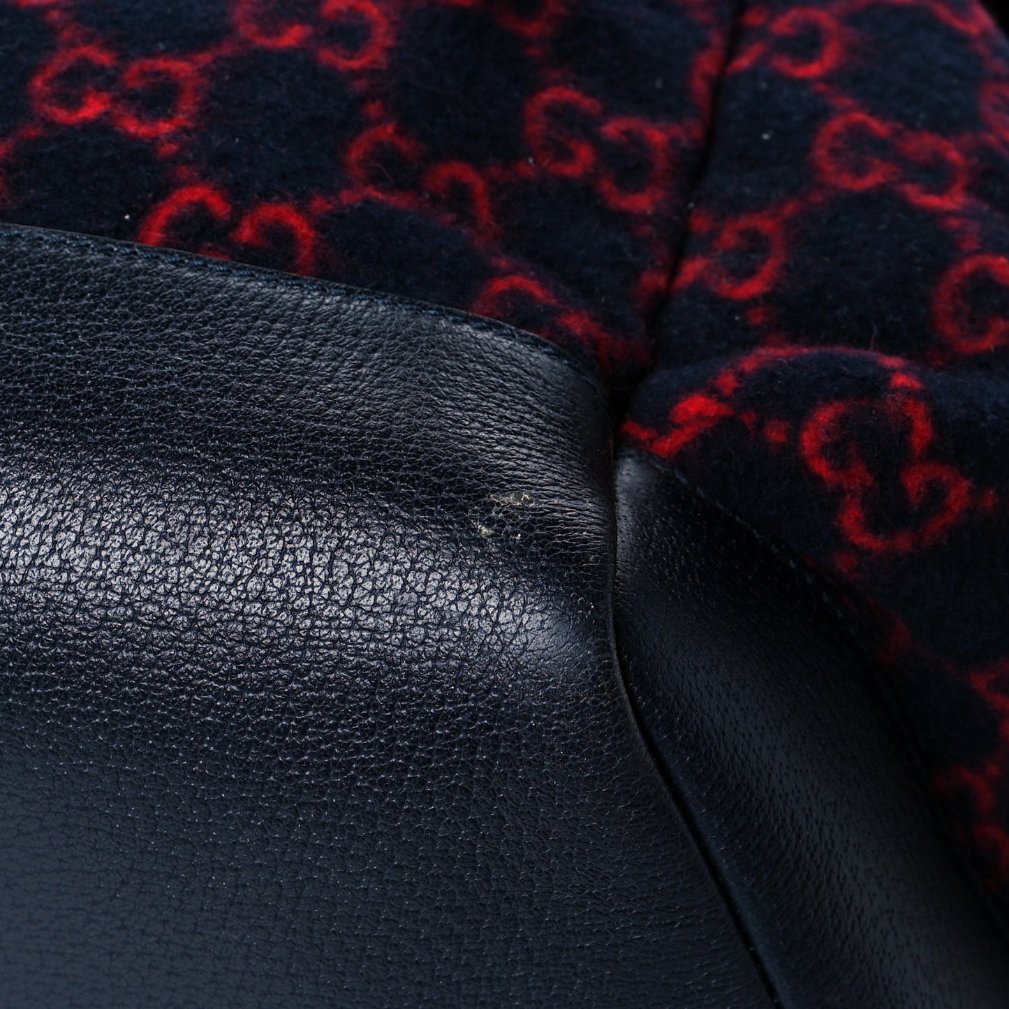 Covered Wool GG Monogram Large Double Buckle Backpack Navy Red
