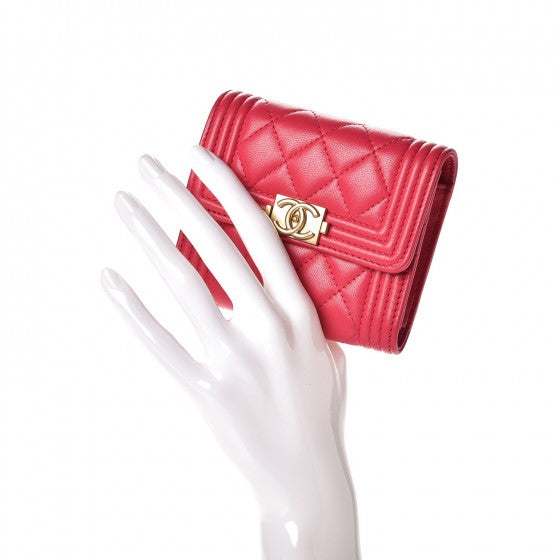 Chanel Lambskin Quilted Compact Boy Wallet Fuchsia 2 of 9