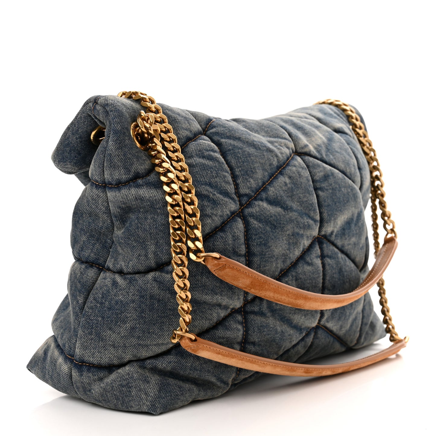 Denim Quilted Medium Loulou Puffer Monogram Chain Satchel Blue Cinnamon