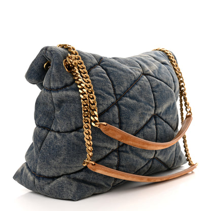 Saint Laurent Denim Quilted Medium Loulou Puffer Monogram Chain Satchel Blue Cinnamon 3 of 10