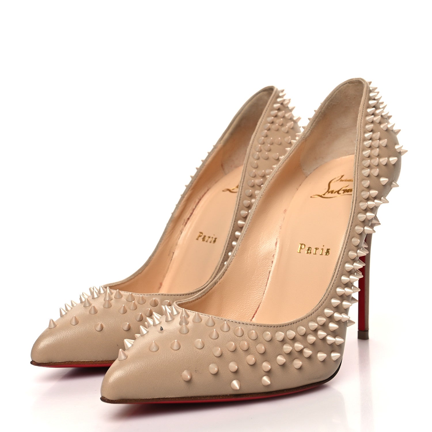 Christian Louboutin Nappa Studded Escarpic 100 Pumps 37.5 Nude Apricot 3 of 12