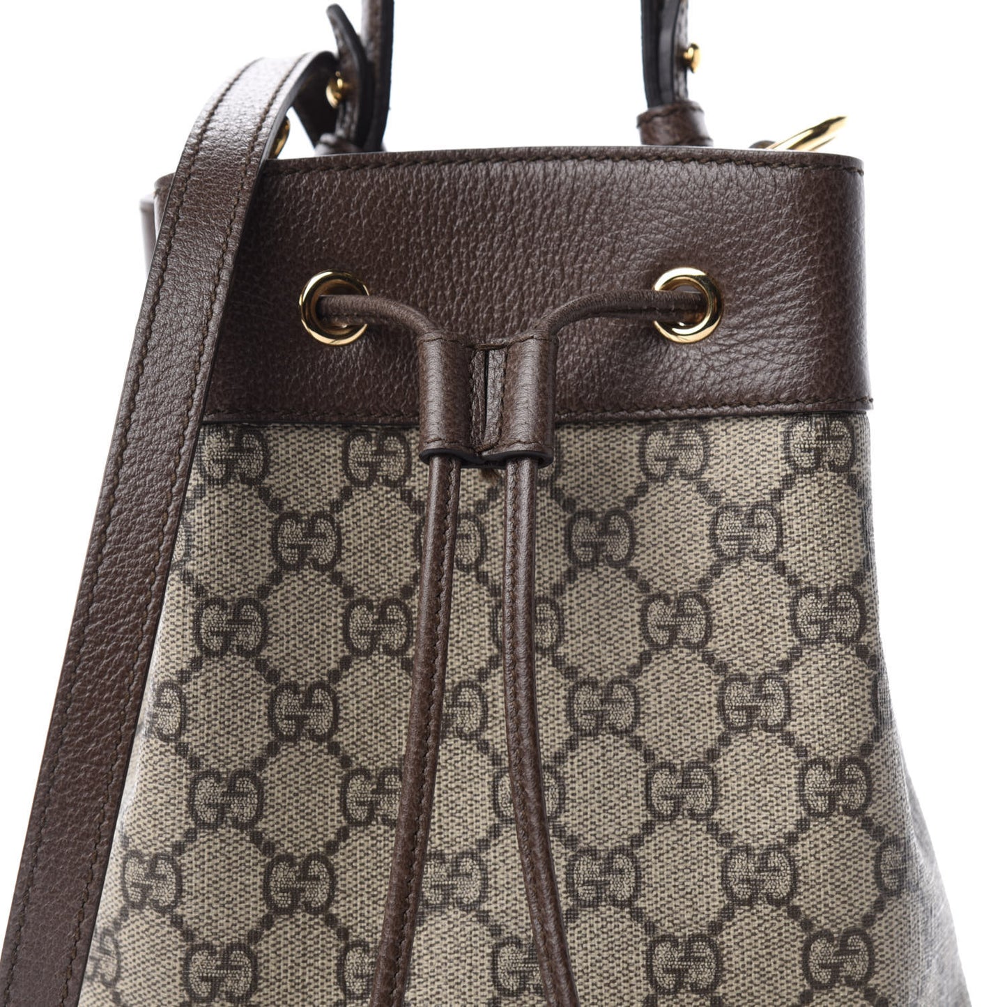 GG Supreme Monogram Web Small Ophidia Bucket Bag Brown