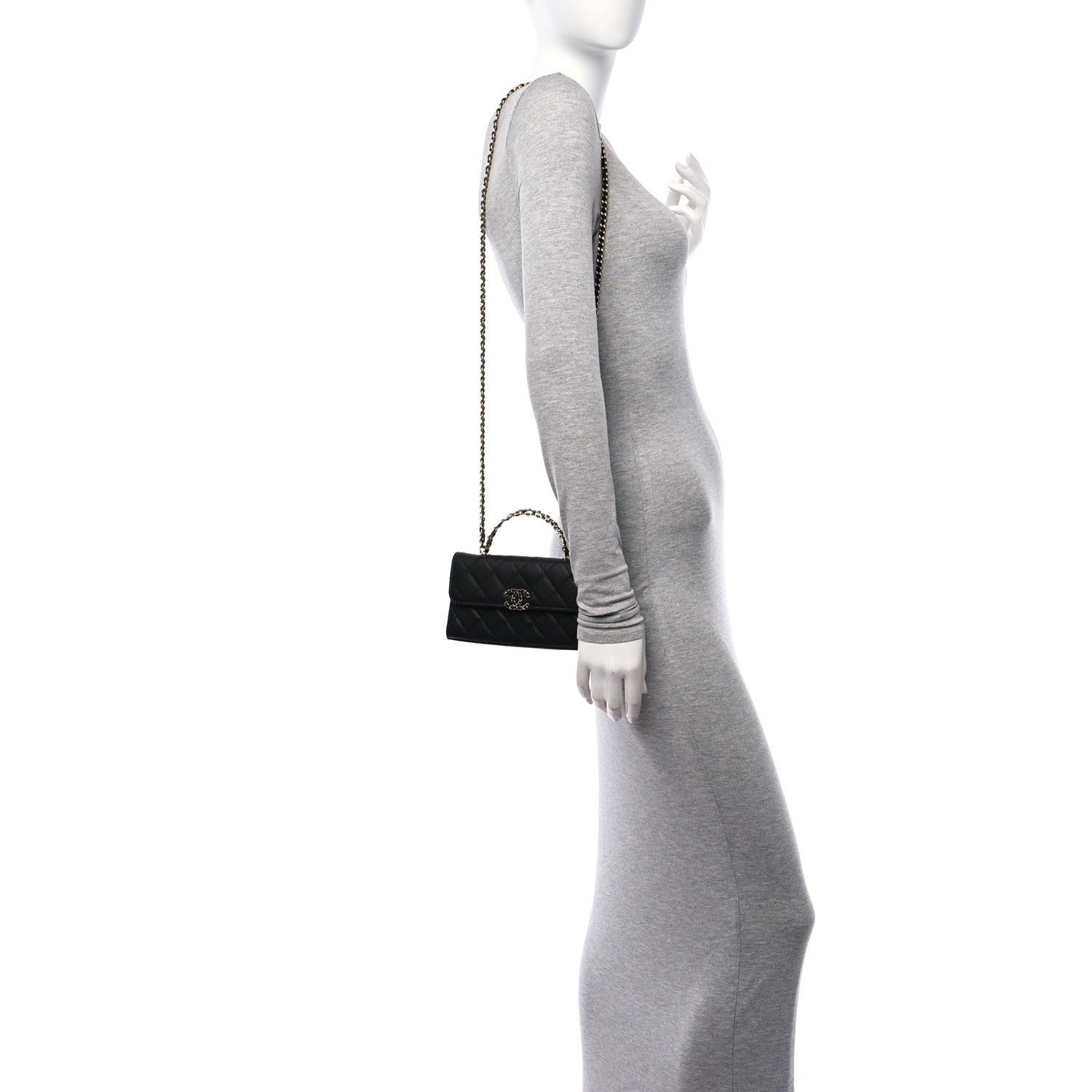 Chanel Caviar Quilted Chain Match Top Handle Phone Holder With Chain Black 2 of 10