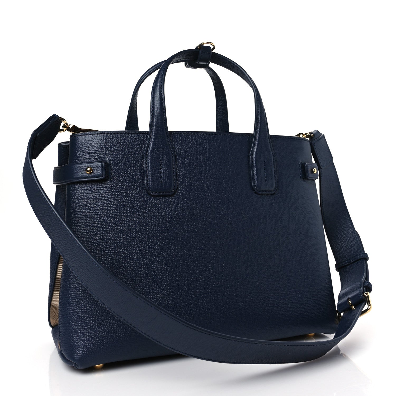 Burberry Derby Calfskin Vintage Check Medium Banner Tote Regency Blue 3 of 8