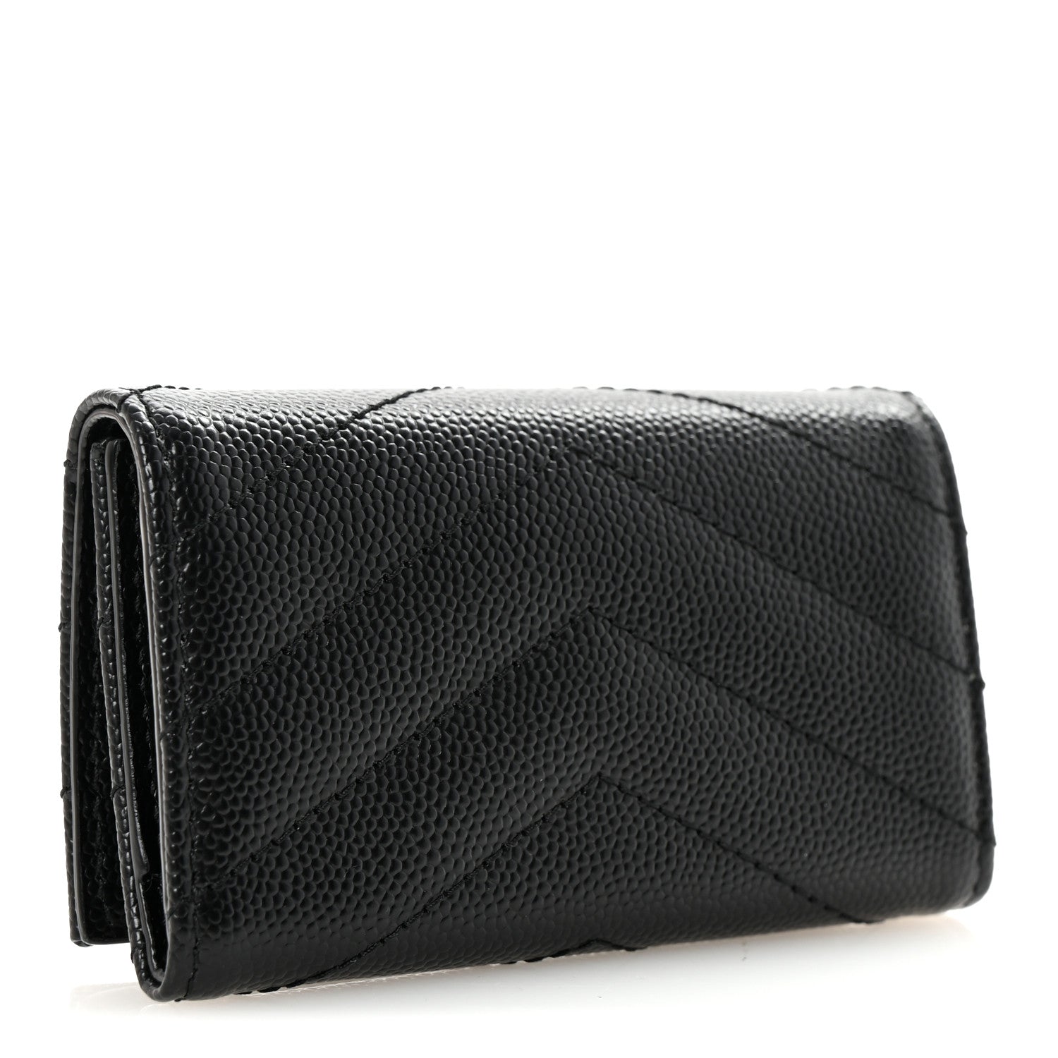 Saint Laurent Grain de Poudre Matelasse Cassandre Monogram Slim Key Case Black 3 of 7