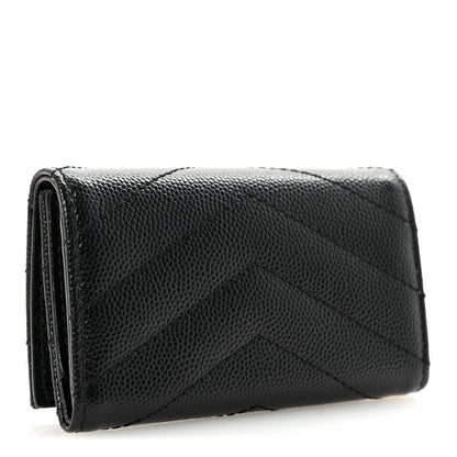 Saint Laurent Grain de Poudre Matelasse Cassandre Monogram Slim Key Case Black 3 of 7